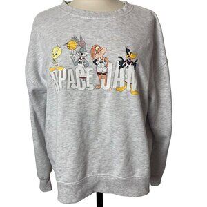 Space Jam A New Legacy Sweatshirt Womens Medium Tweety Bugs Lola Daffy Gray
